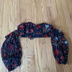 Forever 21 Black Floral Embroidered Crop Top